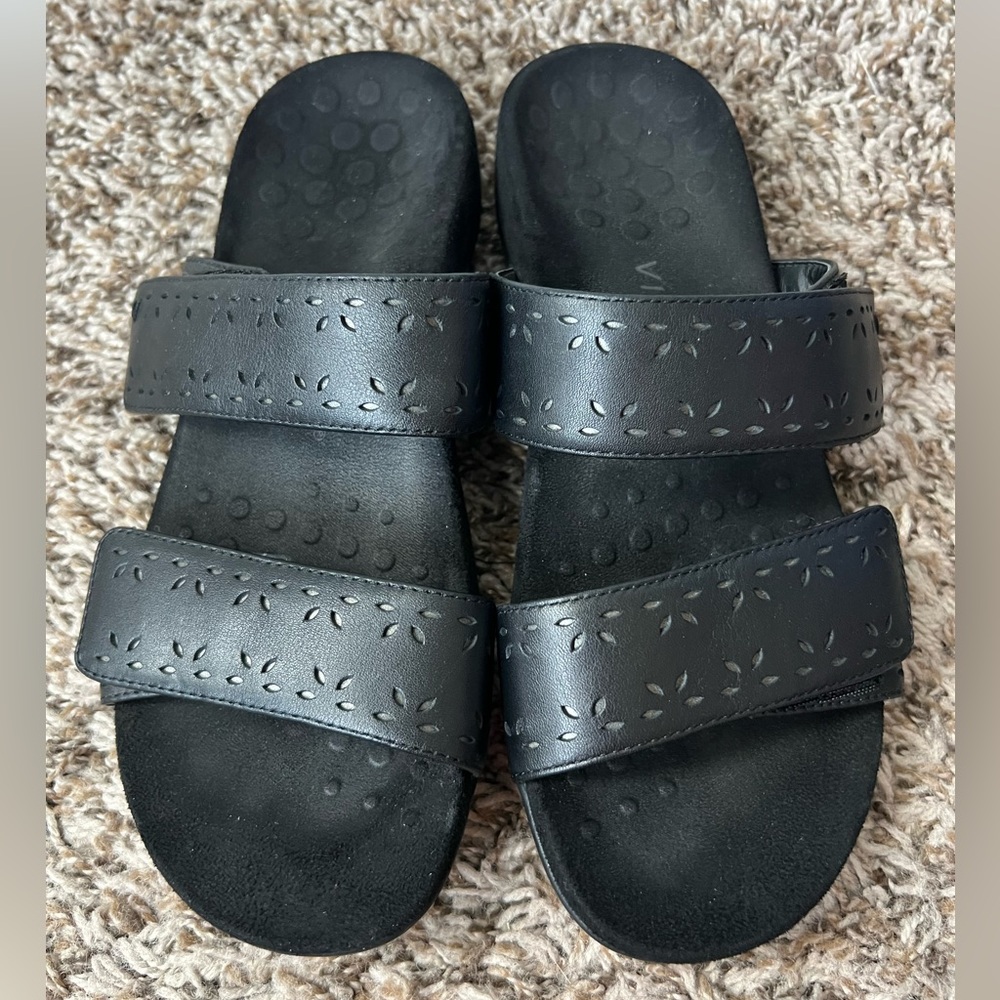 Vionic Black Leather Velcro Adjustable Randi Two … - image 2